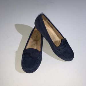 Vionic Norah Shoes Womens Size 7.5 Blue Suede Slip On Loafer Flats Comfort